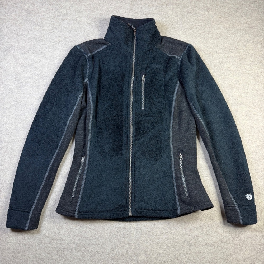 Kuhl Flight Jacket Womens Small Black Fleece Full Zip Thumbholes Mock Neck